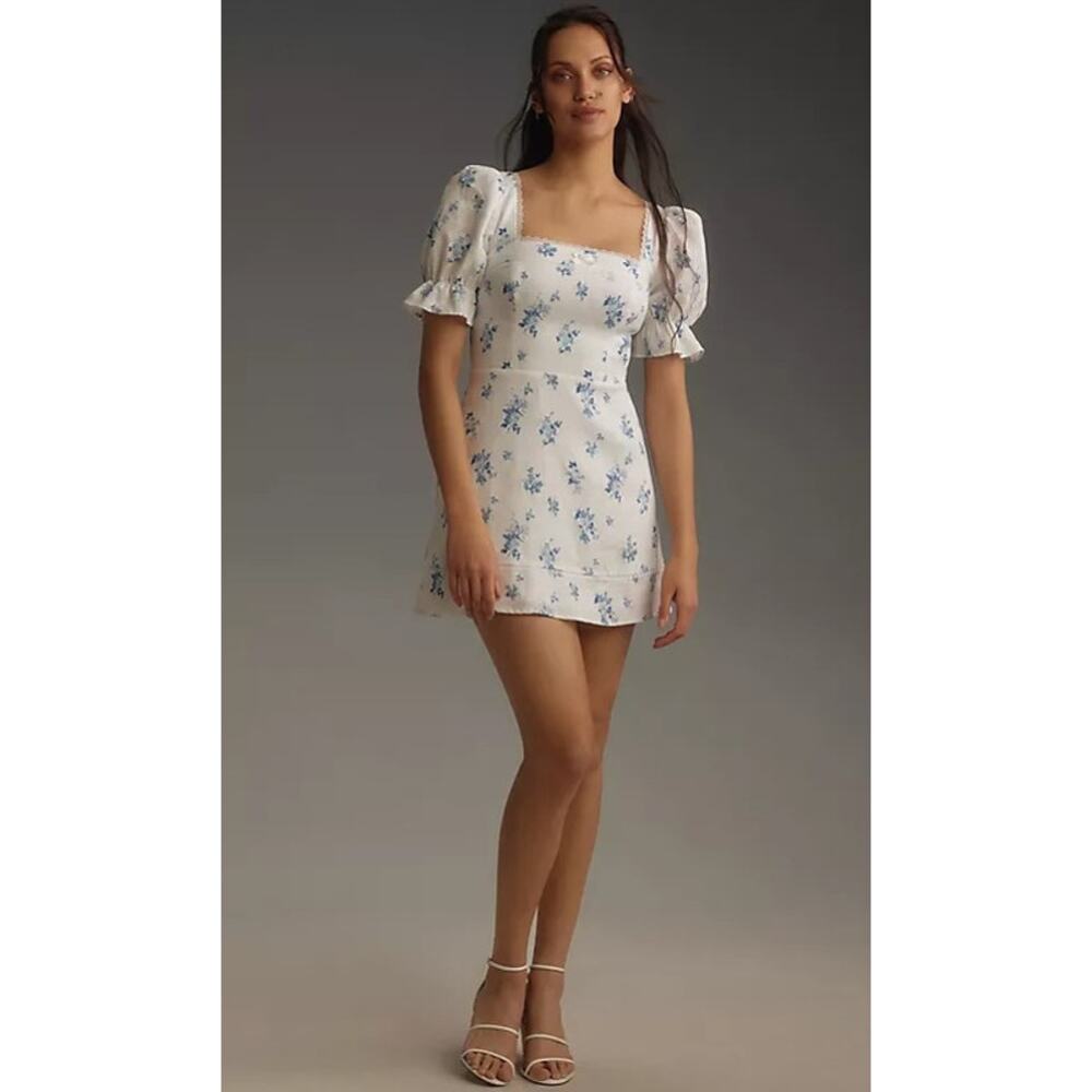Reformation White and Blue Floral Mini Dress